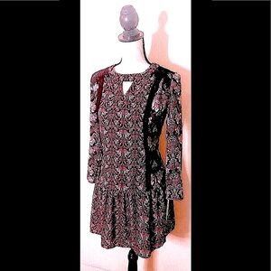 Purple Paisley Retro Style Dress: Long Sleeve, Collar Neck, Mini, Sz. XS-NWT